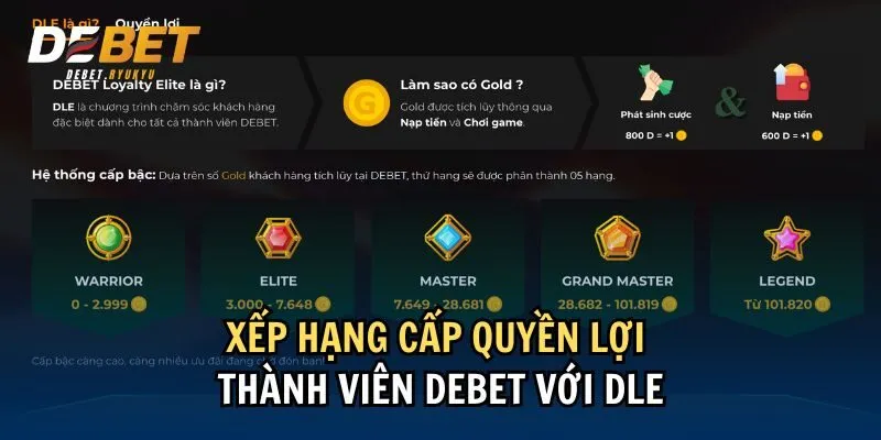 Xếp hạng cấp quyền lợi thành viên Debet với DLE